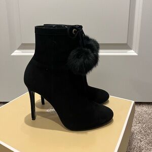 Michael Kors Black Heeled Boots with Pom-Pom